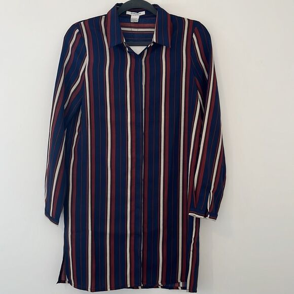 NWT Asos Glamorous Striped Button front shirt Dress small navy burgundy - Picture 3 of 10